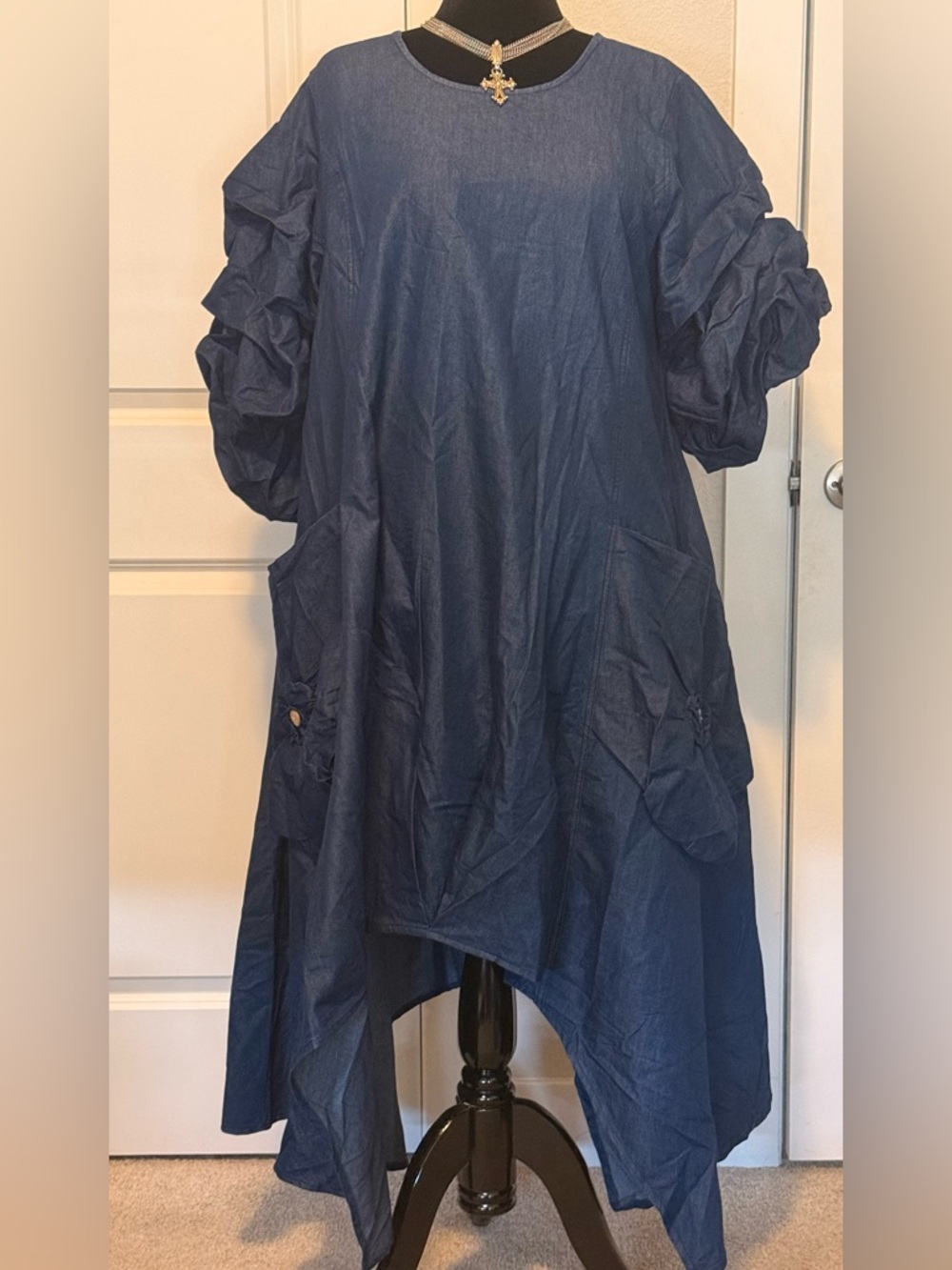Puff Sleeve Denim Chambray High Low Tunic Dress-NWT!!